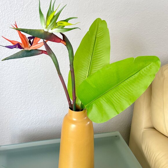 Set/4 Tropical Leaf Stems Banana Leaves Faux Greenery Stem Artificial Foliage - Picture 4 of 6